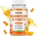 Magnesium-Gummien für Erwachsene - Magnesium-Glycinat-Ergänzung mit Vitamin B6, L-Theanin, Vitamin D, CoQ10 - Magnesium-Comlex-Gummien für Mood, Knochen & Muskel, Zuckerfrei Orange Flavor 60 ct