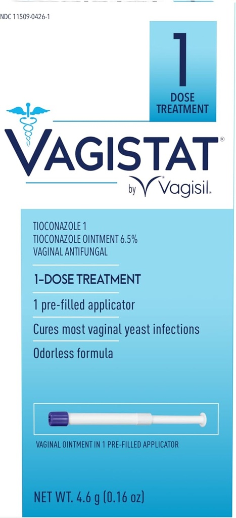 Vagisil Vagistat 1 Tage Single-Dose Hefe Infektion Behandlung für Frauen, Antifungal Salbe hilft, externe Juckreiz und Irritation, 1 Pre-Filled No Touch Vaginal Applicator (Pack von 1)