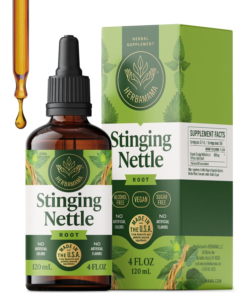 HERBAMAMA Sting Nettle Tincture - Vegan Urinary Tract Unterstützung mit Stinging Nettle Root Extract - Non-GMO, Alkohol & Sugar-Free Urtica Dioica Supplement - 84-Day Supply