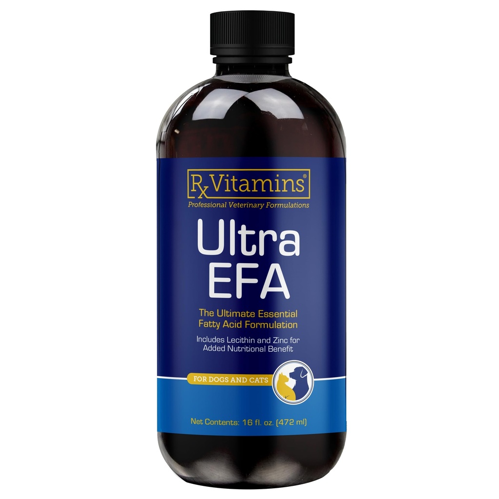 Rx Vitamins Ultra EFA Omega 3 Fischöl für Hunde & Katzen - fördert Herz, Gehirn und Gelenke Gesundheit mit Vitamin E, Biotin und Zink - Flüssiges Fischöl für Itch Relief & Hunde Shedding - 16 oz