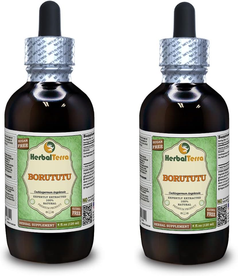 Borututu (Cochlospermum angolensis) Glycerit, Getrockneter Wurzelalkoholfreier Flüssigextrakt (Markenname: HerbalTerra, Proudly Made in USA) 2x4 fl.oz (2x120 ml)