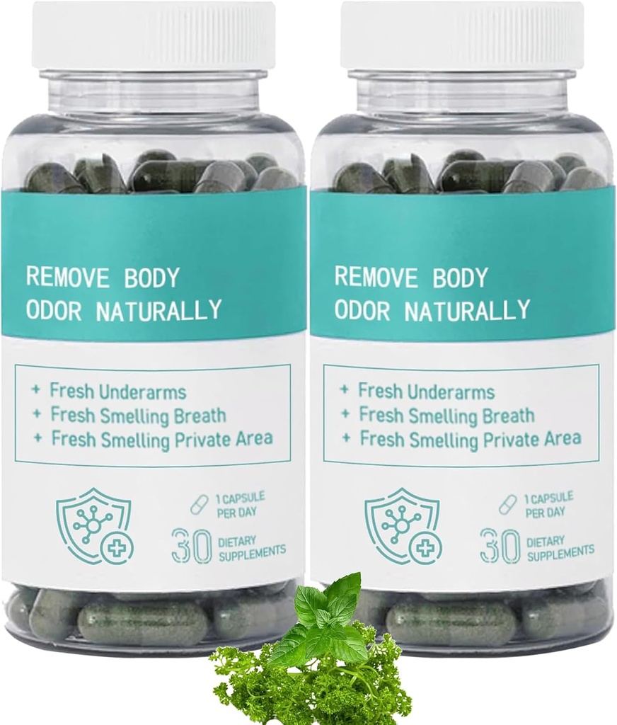 Interne Deodorant-Ergänzung – Körperdeodorierung Ergänzung, für Gut Gesundheit, Hautgesundheit, Verdauungsunterstützung – Natürliche Geruchskontrolle Chlorophyll Pillen | 30 Vegan Kapseln (2pcs)