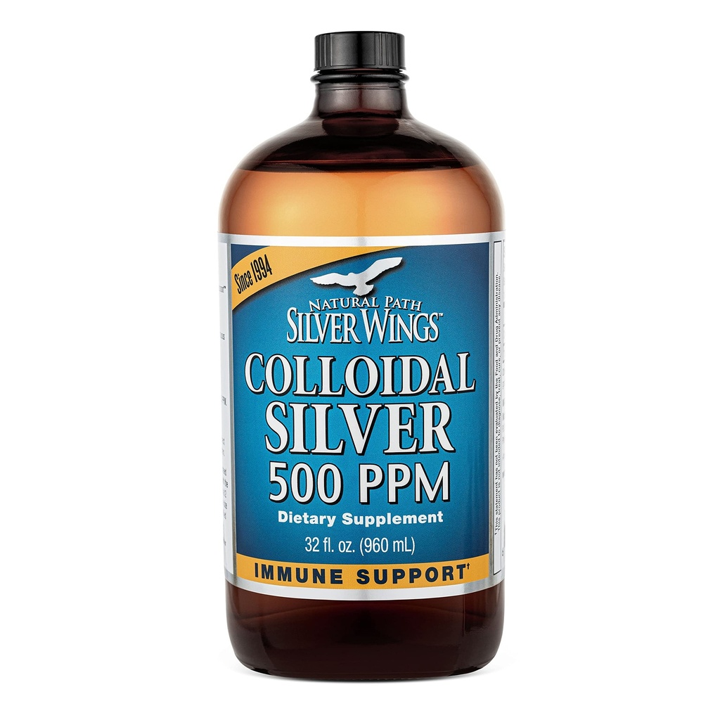 Natural Path Silver Wings Colloidal Silver 500ppm (2.500mcg) Immununterstützungsergänzung 32 fl. oz.