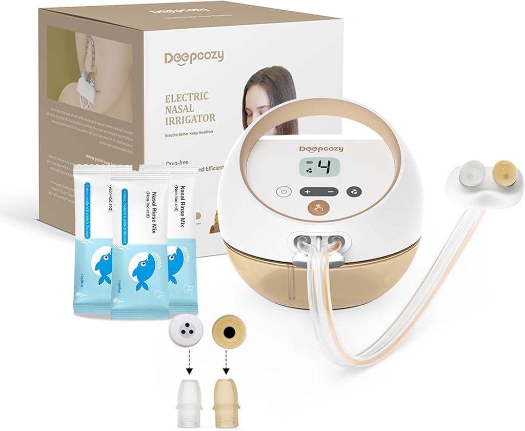 Elektrische Nasal Bewässerungssystem Sinus Rinse Maschine mit 30 Salzpackungen, Nasenreiniger für Sinus Erwachsene, Nasenspülsystem Congestion & Lauf Nasenentfernung, Nasenreiniger (Gerät Auto-Clean)