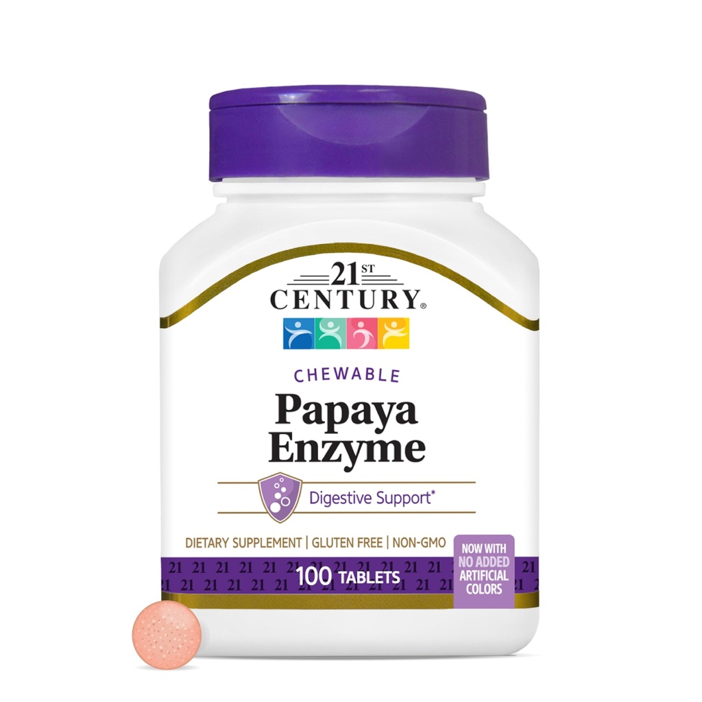 Papaya Enzyme Kaubar (100 Zähler), Papaya & Ananas Verdauungsenzyme für Gutgesundheit, Tropical Flavor, Non-GMO, Glutenfrei, Ohne Zusatz von Salz, künstliche Aromen