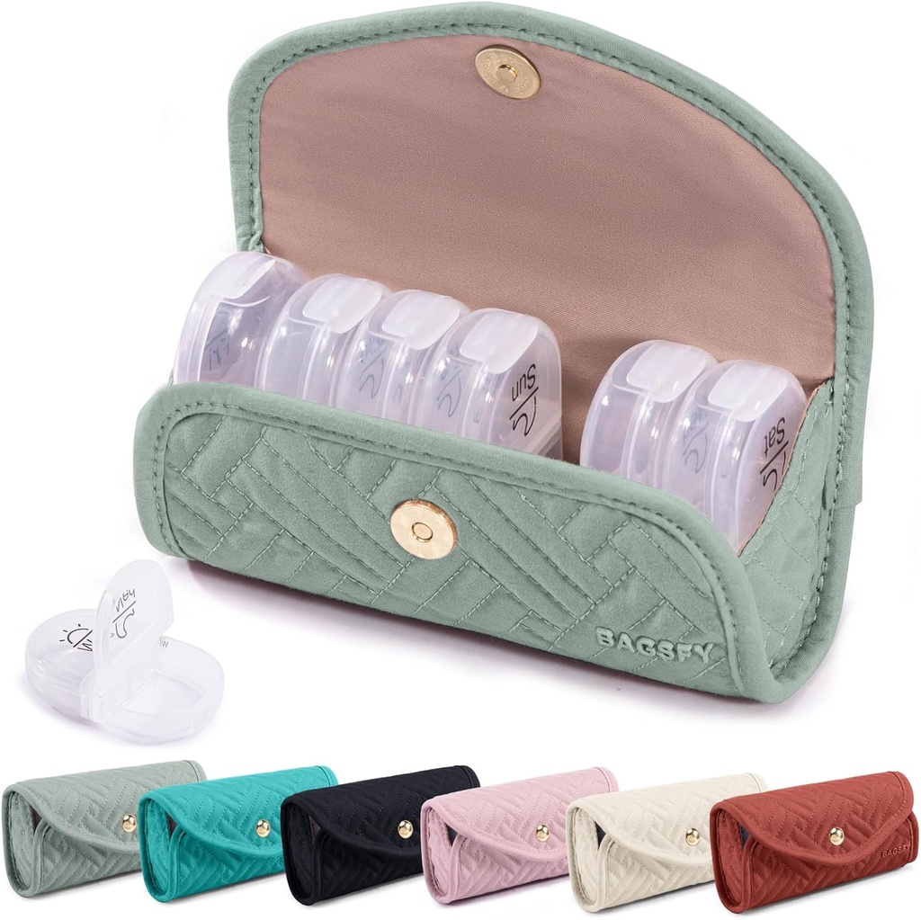 BAGSFY Weekly Pill Organizer 2 Mal am Tag in einem niedlichen Stoff Pille Fall, Medizin Tasche, AM PM Pille Box 7 Tag, Portable Medication Travel Case für Pillen, Vitamine, Fischöle, Ergänzungen.