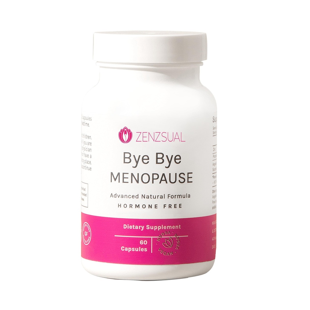 ZENZSUAL Bye Ménopause avec la mélotonine – Support de la ménopause naturelle pour les femmes – Flashs chauds, sueurs nocturnes, équilibre hormonal et sommeil reposant – Supplément de la ménopause végétalien, sans œstrogène – 60 capsules