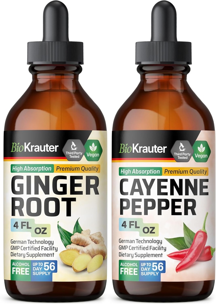 Teinture de racine de gingembre BIO KRAUTTER 4 Fl. Oz. et Cayenne Teinture de poivre 4 Fl. Oz.