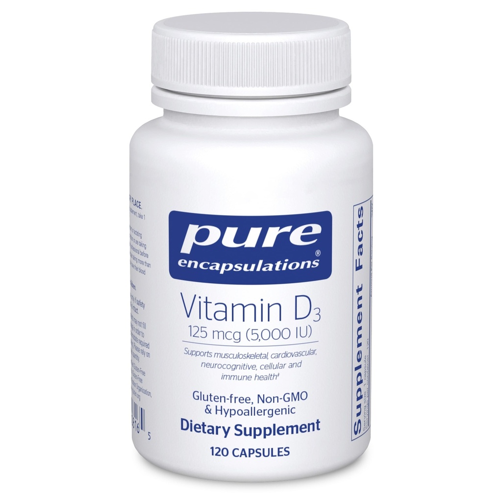 Reine Kapseln Vitamin D3 125 mcg (5.000 IU) - Ergänzung zur Unterstützung von Knochen, Gelenk, Brust, Herz, Colon und Immune Gesundheit* - mit Vitamin D - 120 Kapseln