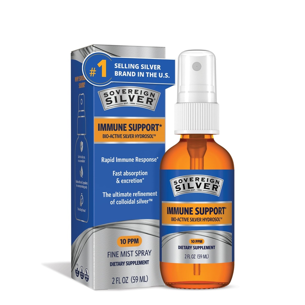 Support immune en argent souverain, argent colloïdal, hydrosol en argent bioactif,10 ppm, pulvérisateur fin, 2 Fl Oz