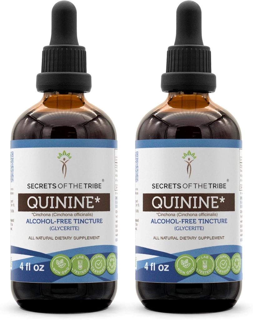 Secrets of the Tribe Quinine Tincture Alcohol-Free Liquid Extract, Quinine (Cinchona officinalis) Getrocknete Rinde (2x4 FL OZ)