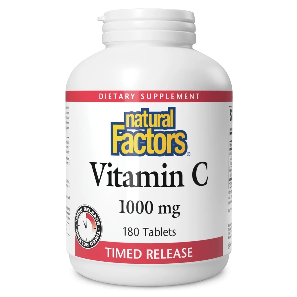 Facteurs naturels Vitamine C 1000 mg Libération dans le temps, soutien antioxydant pour la santé immunitaire et osseuse, 180 comprimés