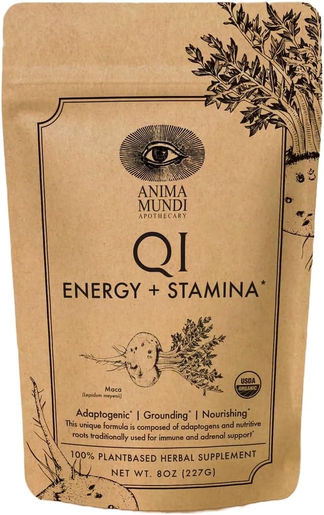 Anima Mundi Apothecary Qi Energy & Protein Superfood Powder - Adaptogenic Adrenal Support Supplement mit Ashwagandha & Slippery Elm - Mood & Energy Support Supplement & Protein Powder (8oz / 227g)