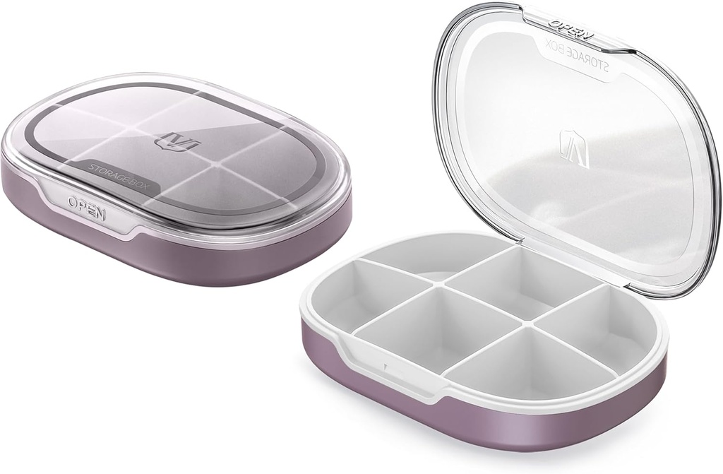 Pill Organizer, Pille Box 2 Pack, Small Pill Case für Geldbeutel & Tasche, Tägliche Medizin Vitamin Pille Box, Fish Oil Box, Supplement Box 2 Stück (Six-Compartment) (Russet)