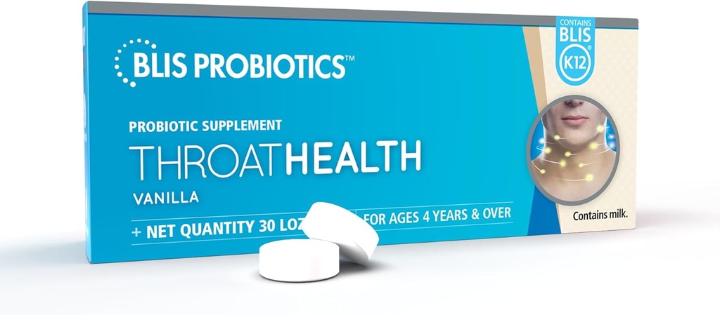 BLIS ThroatHealth Oral Probiotics K12 - Immun & Throat Support, Vanilla - 30 Lozenges, 2.5 Billion CFU