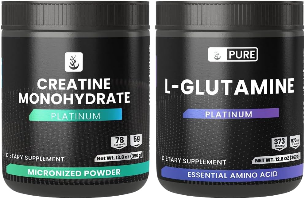 PURE ORIGINAL INGRÉDIENTS L-Glutamine & Creatine Monohydrate Poudre Bundle, Exercice & Lifestyle, Supplément poudres