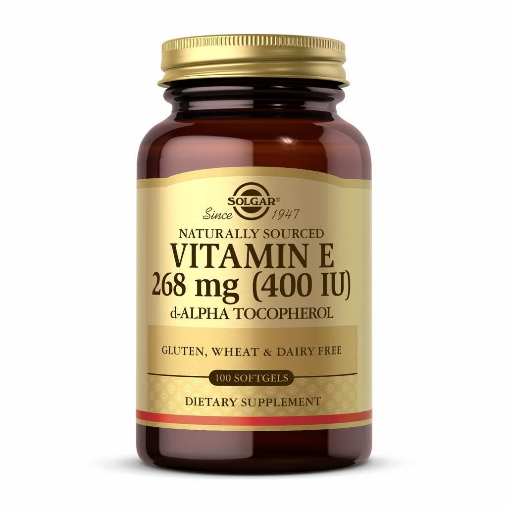 Solgar Vitamine E 268 mg (400 UI) - 100 softgels - Vitamine E d-Alpha d-Tocophérol - Sans gluten, sans produits laitiers - 100 portions