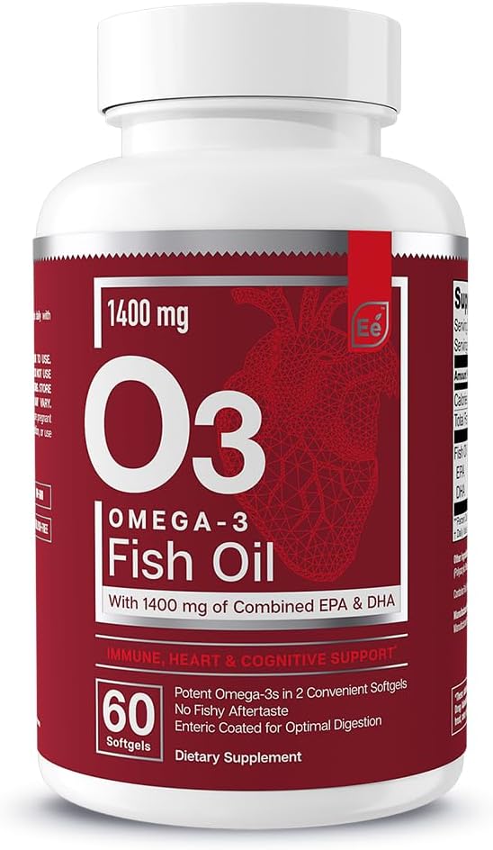 Wesentliche Elemente Omega-3 Fish Oil Supplement mit EPA & DHA | Fettsäuren für Immun-, Herz- und Kognitive Unterstützung | 60 Softgels