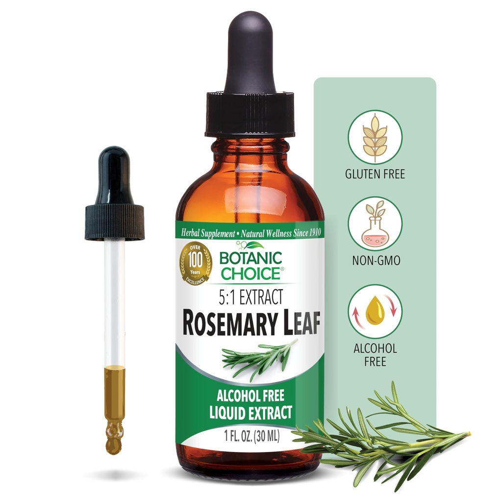 Choix botanique – Extrait liquide de feuille de romarin – Sans alcool, sans gluten – gouttes de supplément à action rapide – Facile à utiliser goutte à goutte – 1 once fluide