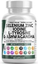 Clean Nutra Sélénium 300mcg Iodine 500mcg Thyroïde Support pour les femmes & les hommes L Tyrosine 500mg Supplément Ashwagandha Bladderwrack, Turmeric, Kelp, Schisandra Zinc Pills Capsule Suppléments
