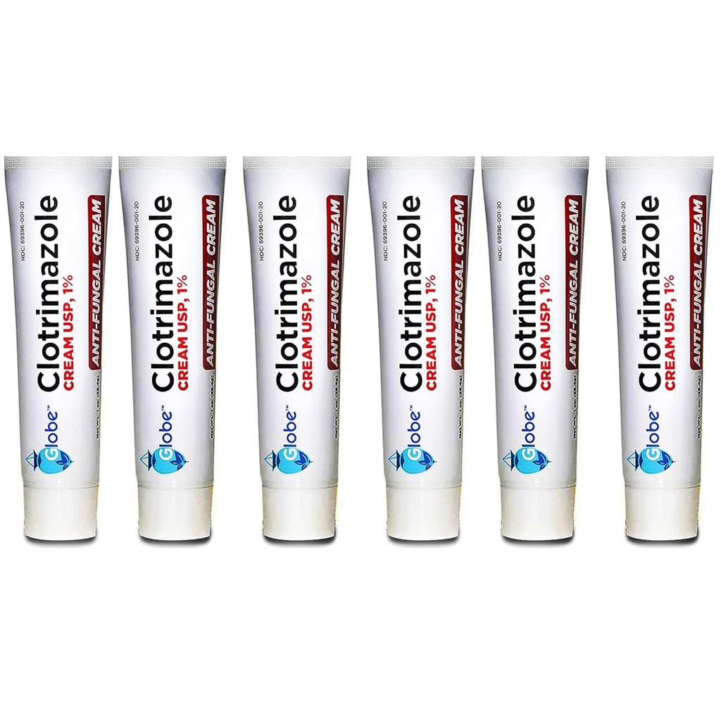 Globe (6 Pack) Crème antifongique de Clotrimazole 1% USP, 1 oz, traitement antifongique, soulagement des démangeaisons, brûlures, cracking et scaling Athlètes associés Pied, Jock Ditch, Ringworm et plus