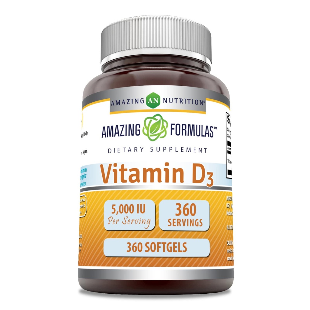 Erstaunliche Formeln Vitamin D3 (Cholecalciferol) Ergänzung | 5000 IU pro Servieren | 360 Softgels | Non-GMO | Gluten-Free | Made in USA