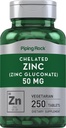 Piping Rock Chelat Zink 50mg | 250 Tabletten | Gluconate | Vegetarisch, Non-GMO, Glutenfreie Ergänzung