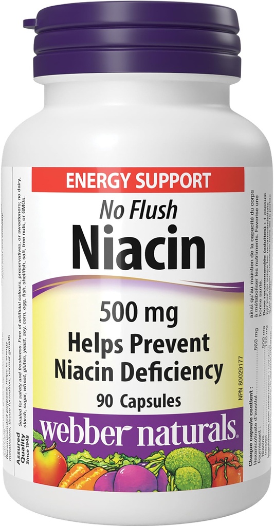 Webber Naturals Keine Flush Niacin Vitamin B3 Kapsel, 500mg 90 Graf