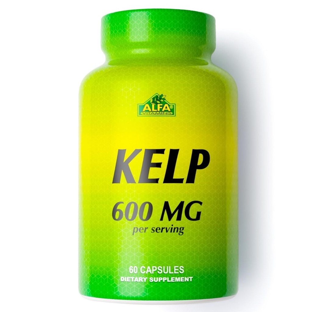 ALFA VITAMINS Supplément Kelp, 600mg de Kelp d'algue naturelle (Ascophyllum Nodosum), riche en Iodine et Fucoidan, soutient la fonction thyroïdienne et métabolique, Vitamines quotidiennes pour le bien-être, non OGM, 90 comprimés