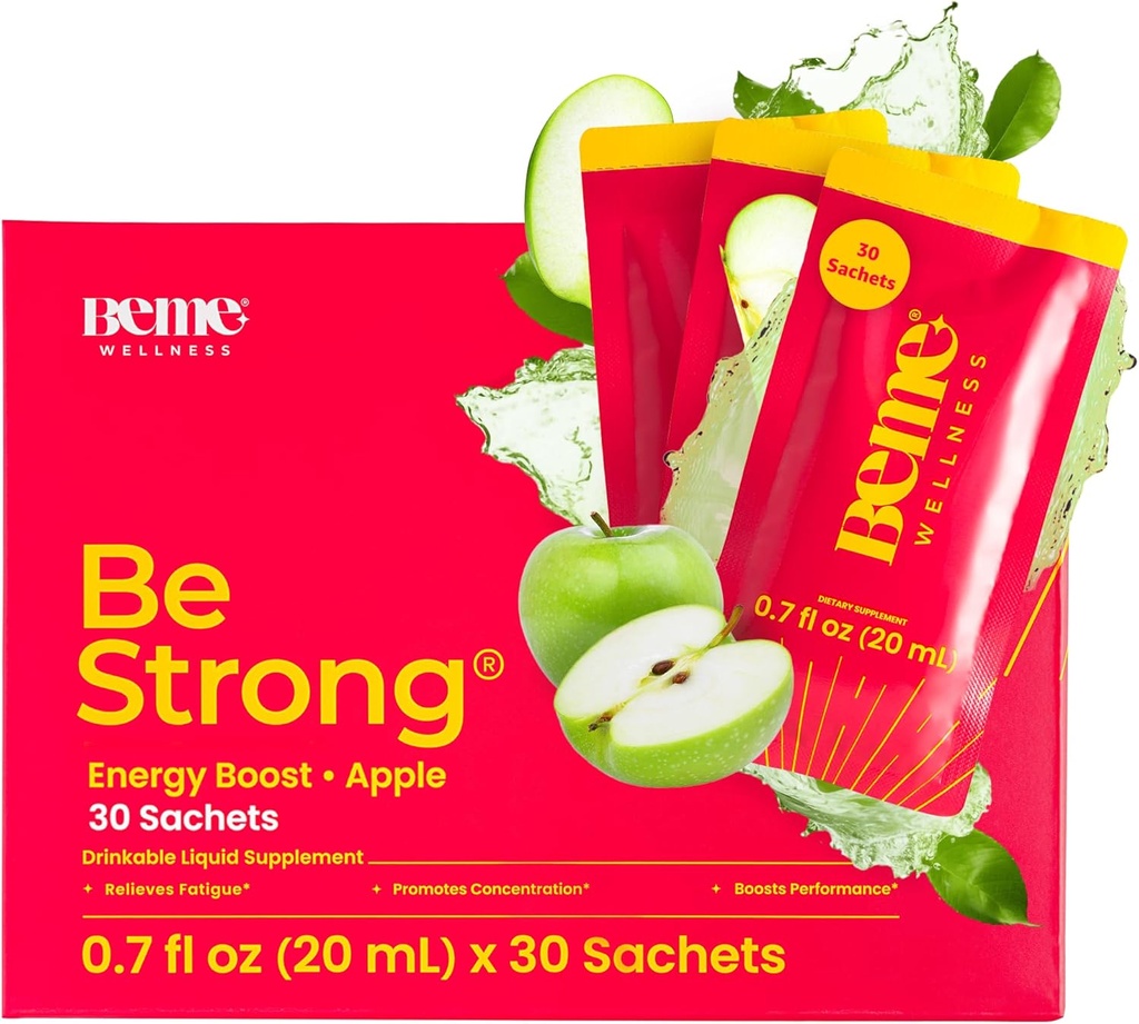 BeMe Vitamin B12 Liquid Shot, BeStrong - Vitamin B 12 Trinkbare flüssige Ergänzung unterstützt Energie-Boost, Fokus, & Konzentration - Guarana, Taurine, & Collagen Ergänzungen fördern Erholung (30 Sachets)