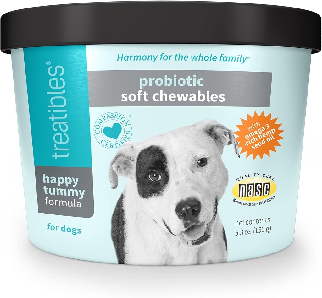 Happy Tummy Probiotic für Hunde Soft Chewables, 5.3 Unze - Verdauungsunterstützung, Immunsystem, Gut Health