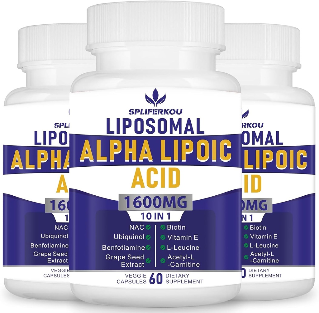 Liposomale Alpha Lipoic Acid 1600mg pro Servierung,ALA Ergänzung für Antioxidans Gesundheit, Energie und Stoffwechsel-Gluten Free & Non GMO 180 Kapseln