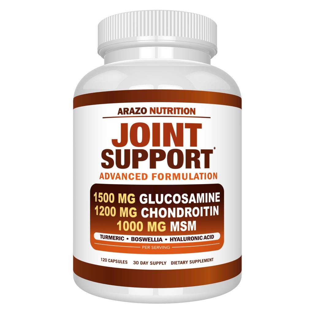 Arazo Nutrition Glucosamine Chondroitin Turmeric Msm Boswellia - Joint Support Supplement für Relief 120 Kapseln für Knochen, Rücken, Knie, Hände (120 Kapseln)