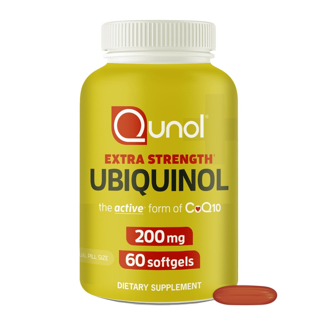 Qunol 200mg Ubiquinol, puissant antioxydant pour la santé cardiaque et vasculaire, essentiel pour la production d'énergie, supplément naturel forme active de CoQ10, 60 comte