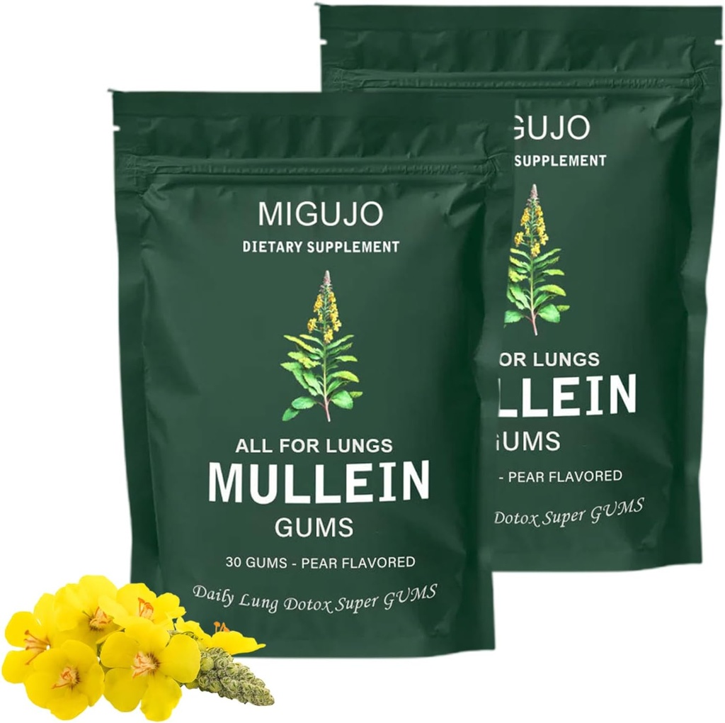 Mullein Lung Cleanse Repair Gum, Mullein Gum, Lung Cleanse Repair Gum - Pear Flavored, Mullein Leaf Kräuterextrakt für Lung Health & Sinus Relief (2 Taschen)