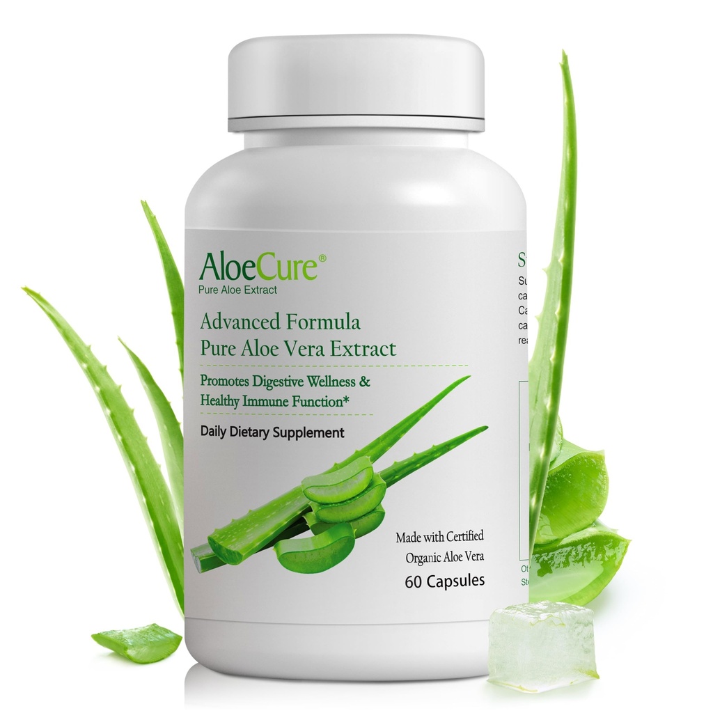 AloeCure Organic Aloe Vera Kapseln, 160.000mg Innere Aloe Blatt Äquivalent per Servieren, Stützgut, Verdauungs- und Immungesundheit, hilft Balanced Stomach Acidity, Aloin Free, 60 Kapseln
