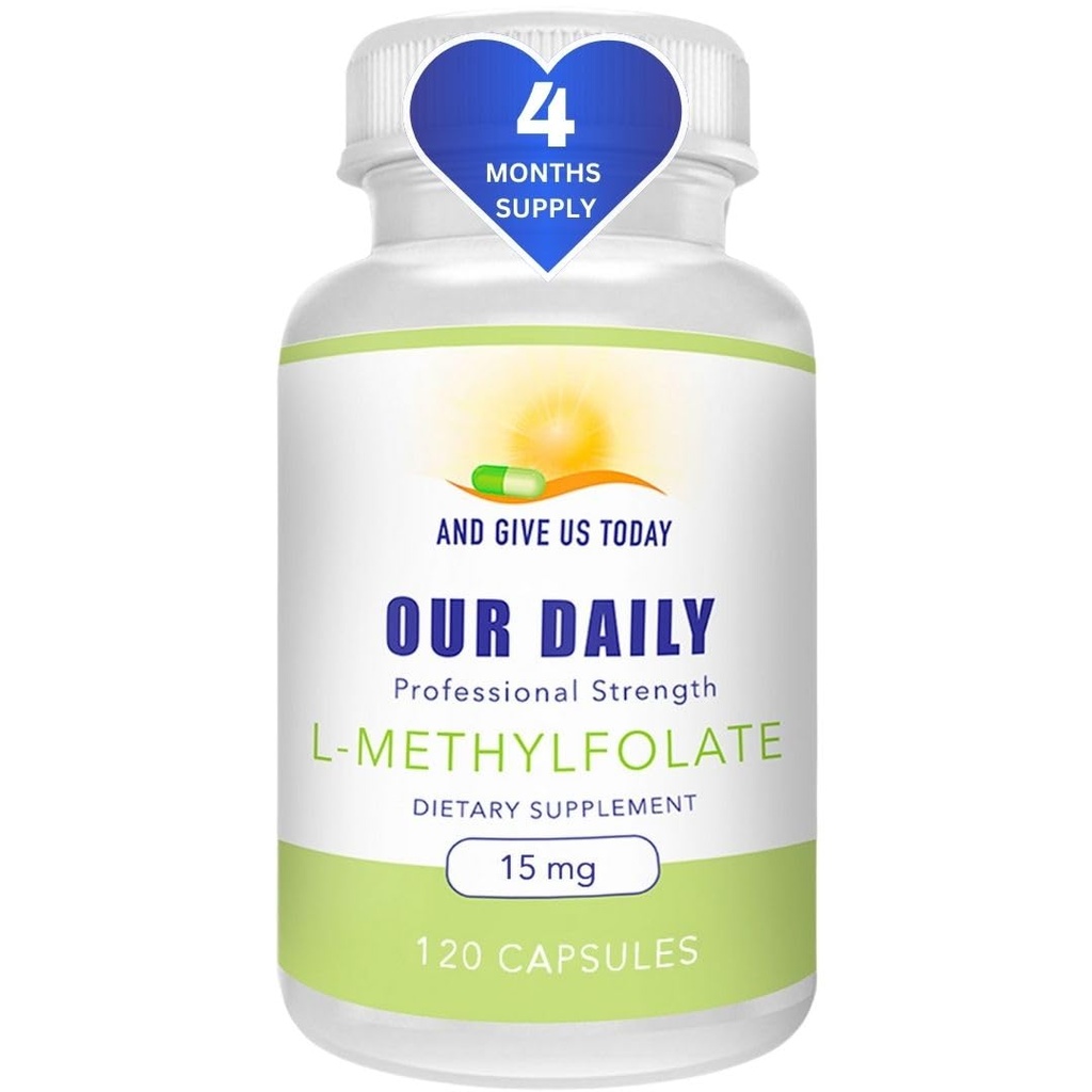 ET NOUS DONNEZ AUJOURD'HUI NOTRE L-méthylfolate 15 mg / 15000 mcg Résistance maximale Folate actif, 5-MTHF, sans remplissage, sans gluten, sans OGM, capsules végétariennes (4 mois) (120)