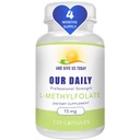 ET NOUS DONNEZ AUJOURD'HUI NOTRE L-méthylfolate 15 mg / 15000 mcg Résistance maximale Folate actif, 5-MTHF, sans remplissage, sans gluten, sans OGM, capsules végétariennes (4 mois) (120)