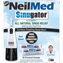 NeilMed Sinugator Irrigateur nasal pulsant sans fil (vitesse double) avec 30 paquets prémélangés et 3 piles AA - Noir (paquet de 1)