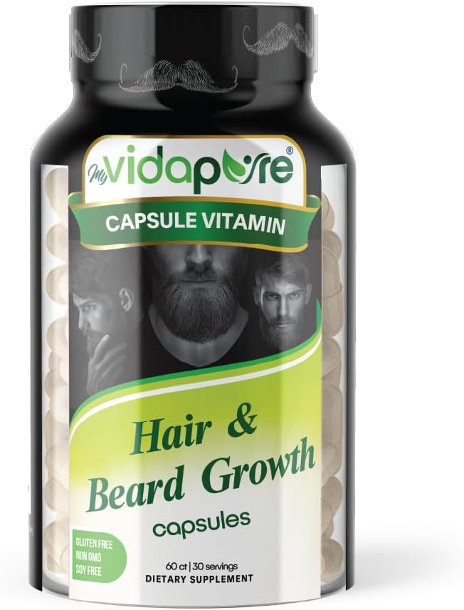 MYVIDAPURE Bart Wachstum + Männer Haut und Nägel – 5.000mcg Biotin – Vitamin C, D & B-Complex –Hydrolyzed Collagen Veggie Capsules – Non-GMO – Glutenfrei