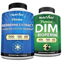 Nutrivein Premium DIM & Berberine Supplement Bundle: Supplément à haute absorption Berberine & DIM avec Bioperine - pour l'équilibre hormonal, la régularité digestive, le métabolisme et le bien-être général