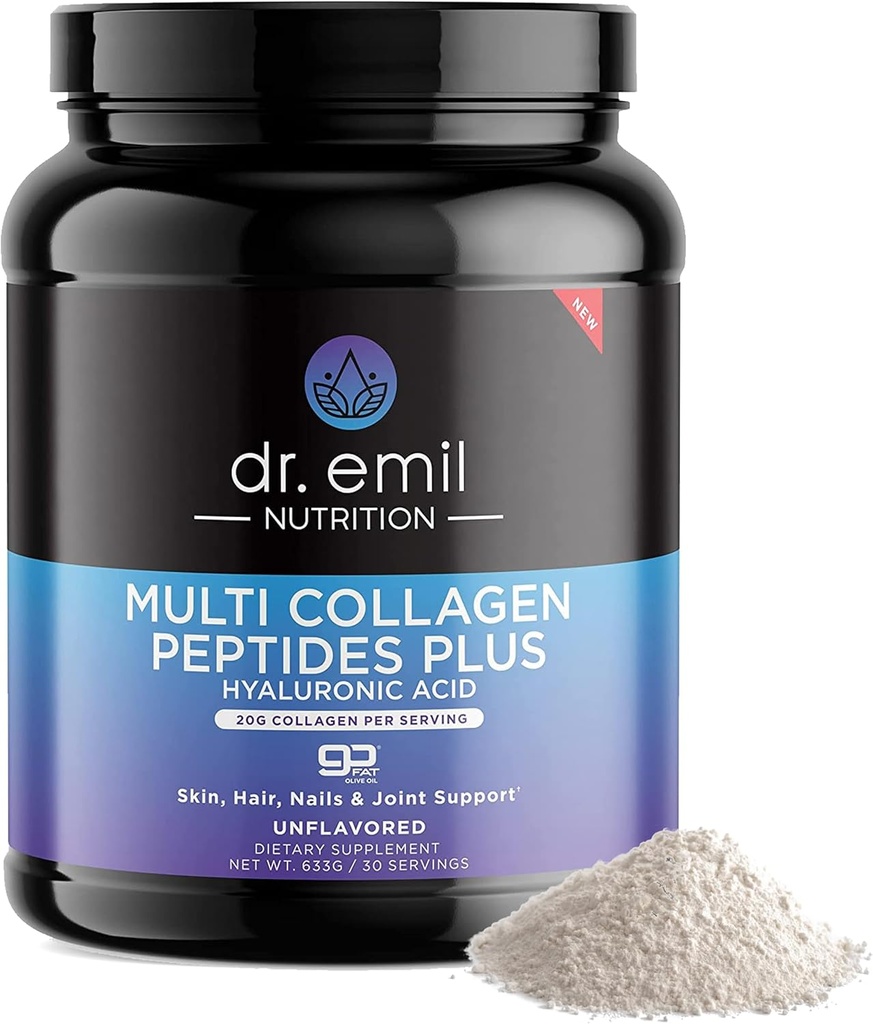 DR. EMIL NUTRITION Multi Collagen Peptides Powder - 20g Unflavored Hydrolysed Collagen Protein Powder mit Hyaluronsäure für Haare, Haut, Nägel und Gelenke - 30 Servietten