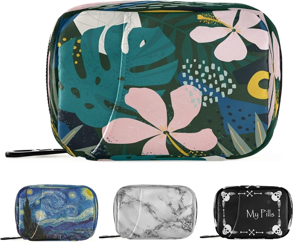 Naanle Hawaiian Palm Blatt Blume Pille Box 7 Tage Pille Fall Reisen Pille Organizer Tasche mit Reißverschluss Portable Weekly Case Compact Größe für Vitamin Supplement Halter