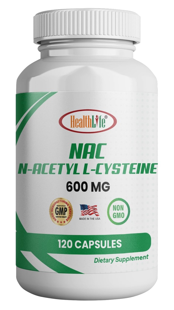 HealthLife N-Acetyl L-Cystein (NAC) 600mg, 120 Kapseln - Non-GMO, Glutenfrei, 120 Portionen