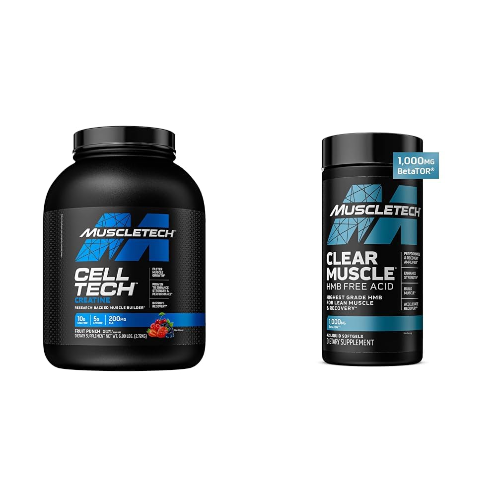 MuscleTech Cell-Tech Creatine Powder & Clear Muscle HMB Suppléments, Muscle Builder & Recovery Drink for Men & Women, 6 livres Poudre & 42 Softgels