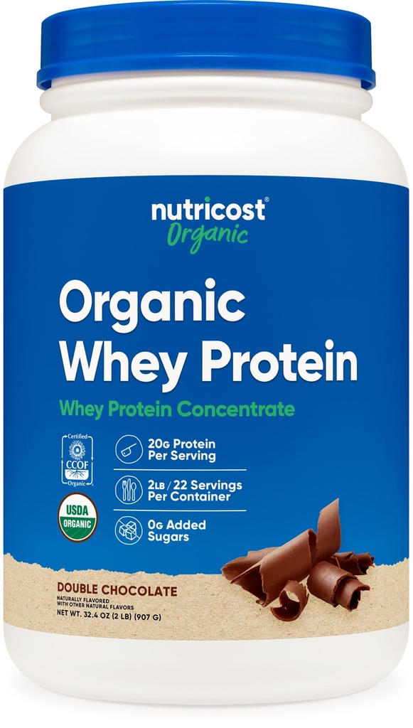 Nutricost concentré de protéines de lactosérum biologique, aromatisé au chocolat double, (2LBS) - sans gluten, sans OGM
