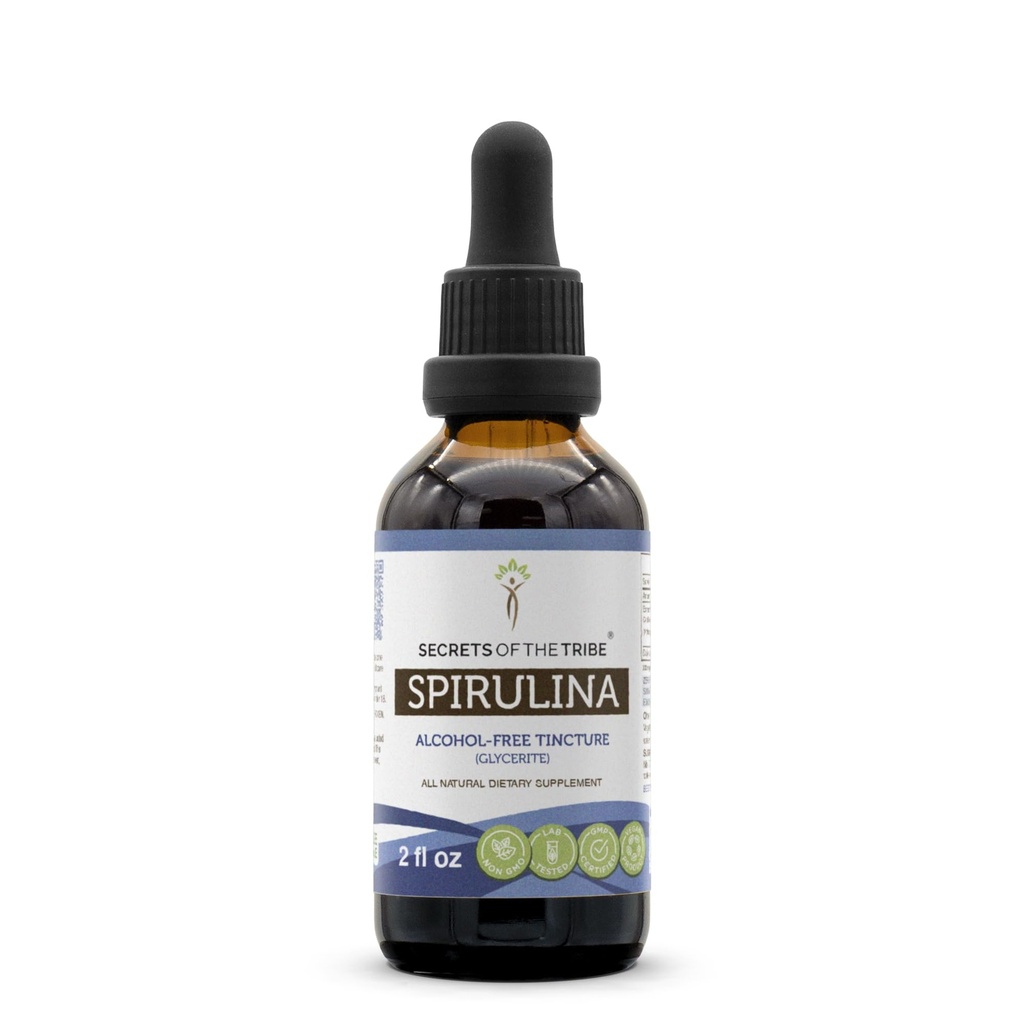 Secrets of the Tribe Spirulina Alcohol-Free Liquid Extract, Spirulina (Arthrospira Platensis) Tinktur Supplement (2 FL OZ)
