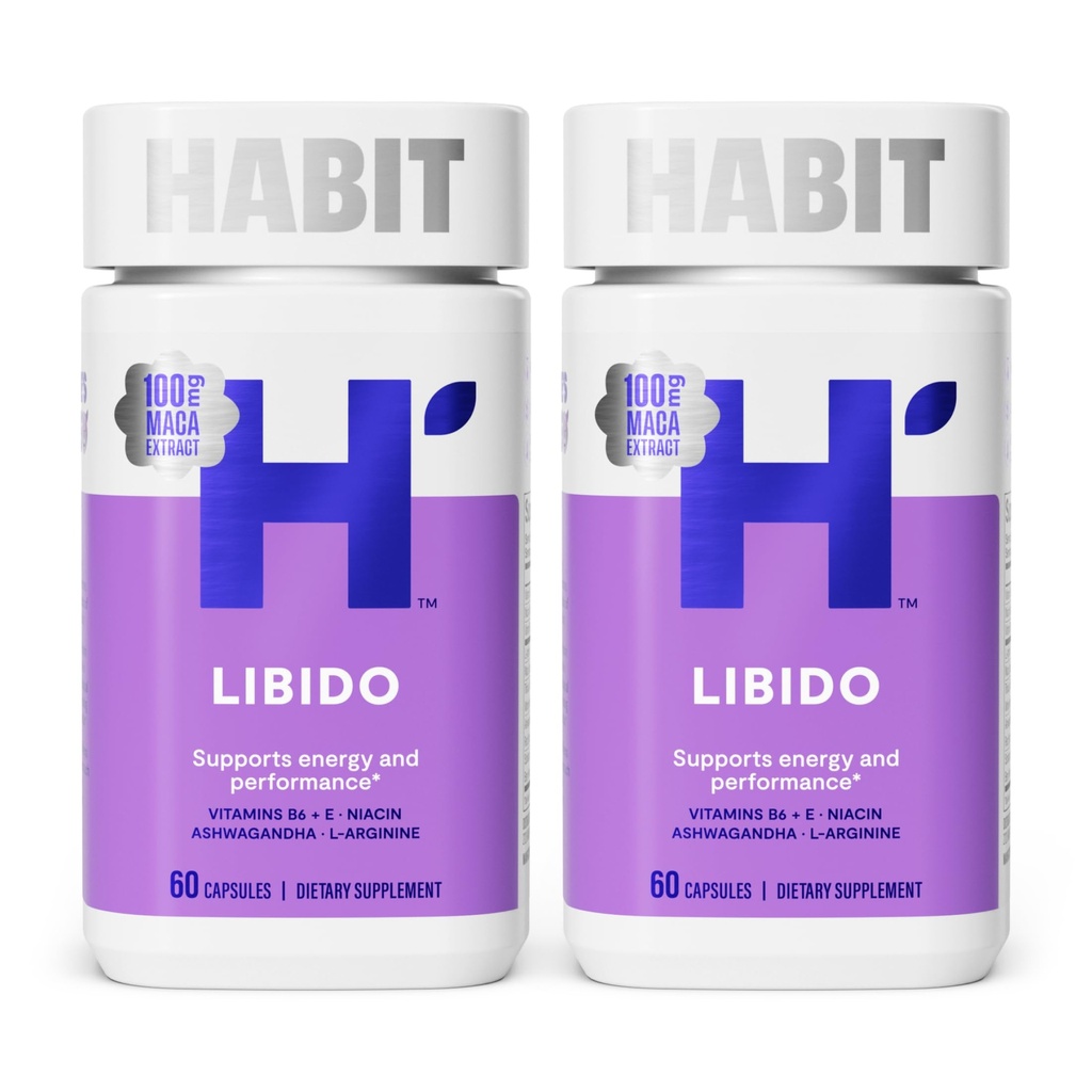 Habit Libido Supplement 2 Pack (120 Kapseln) - New Look, Natural Aphrodisiac Blend mit Maca, Ashwagandha L-Arginin, unterstützt Energie und Leistung, Vegan, Non-GMO