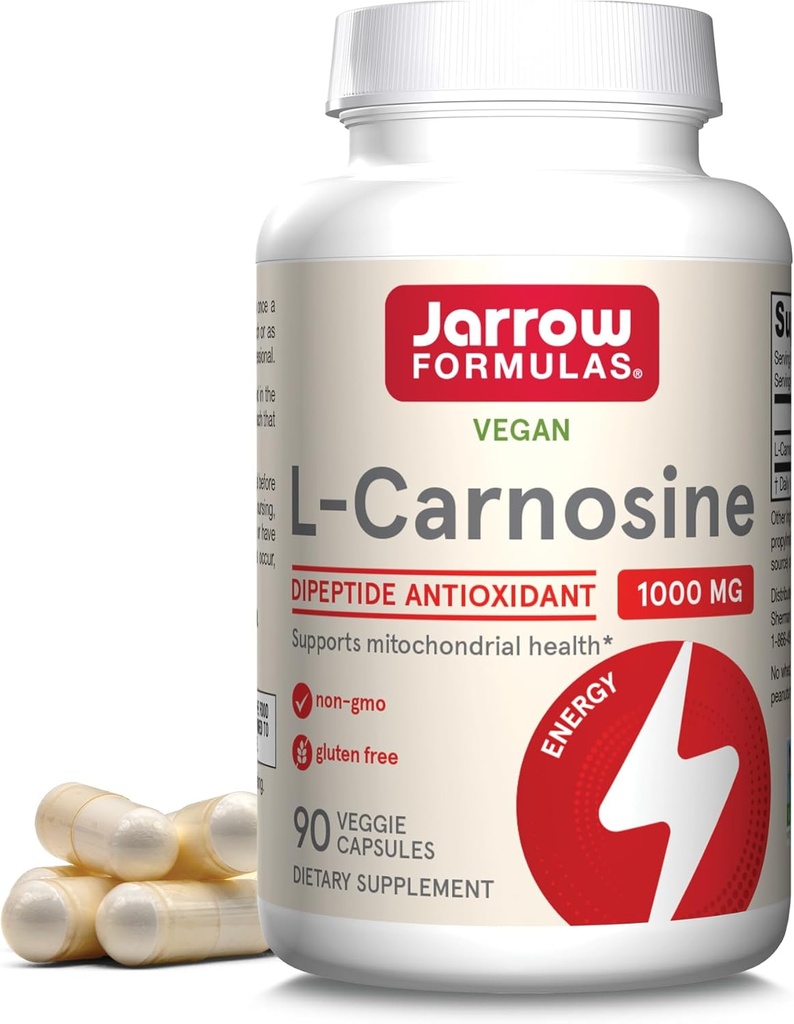 Jarrow Formulas® L-Carnosin Dipeptid Antioxidans 1000 mg, Nahrungsergänzungsmittel, Antioxidans Unterstützung für Mitochondriale Gesundheit, 90 Veggie Kapseln, bis zu 45 Tage Versorgung