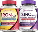 Arzt Rezepte Eisen und Zink Bundle - Energie, Blutunterstützung, Immungesundheit für Männer und Frauen, hohe Absorption, Non-GMO
